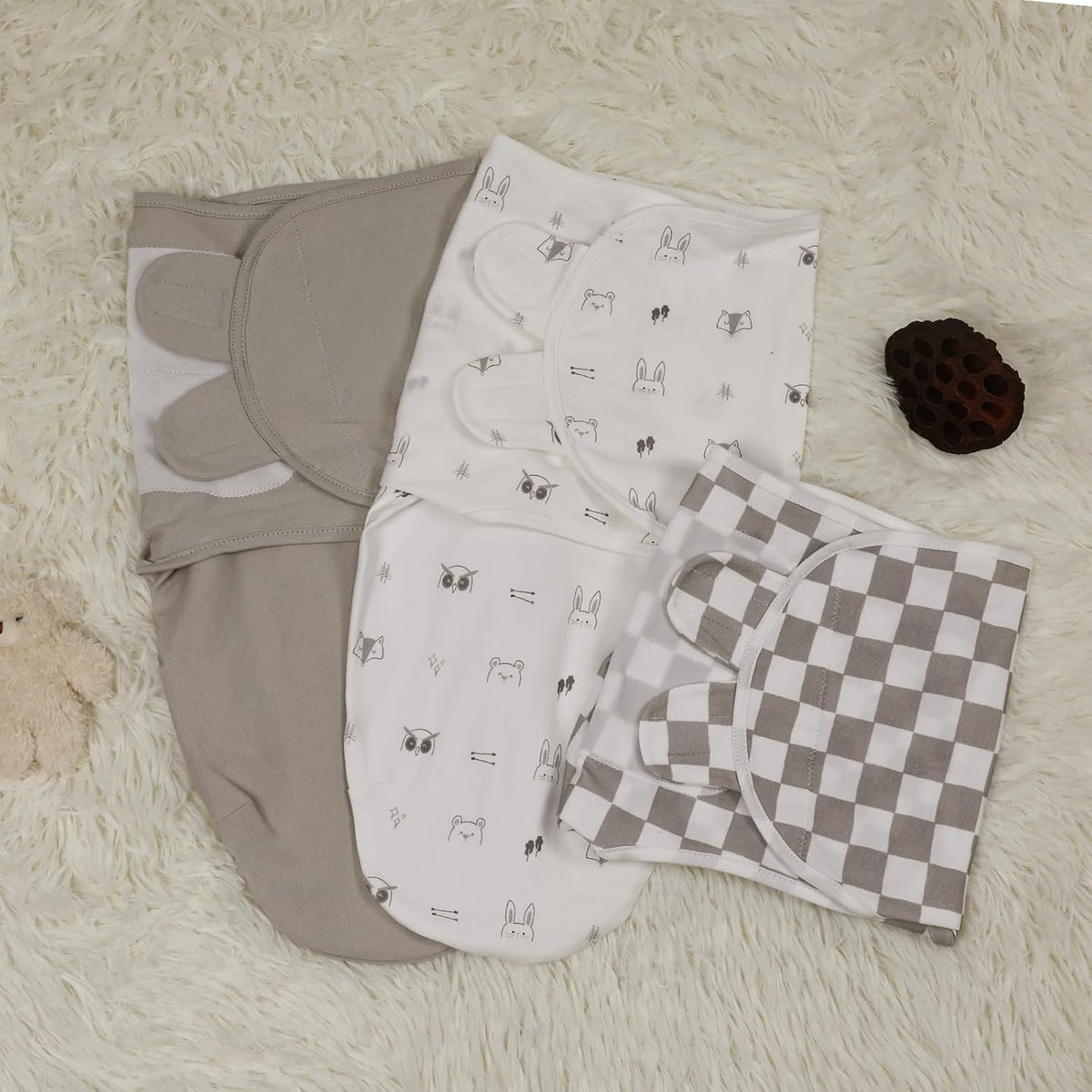 Baby Swaddle Sacks, 3-Pack Newborn Organic Cotton Swaddle Wrap, Adjustable Swaddling Blankets