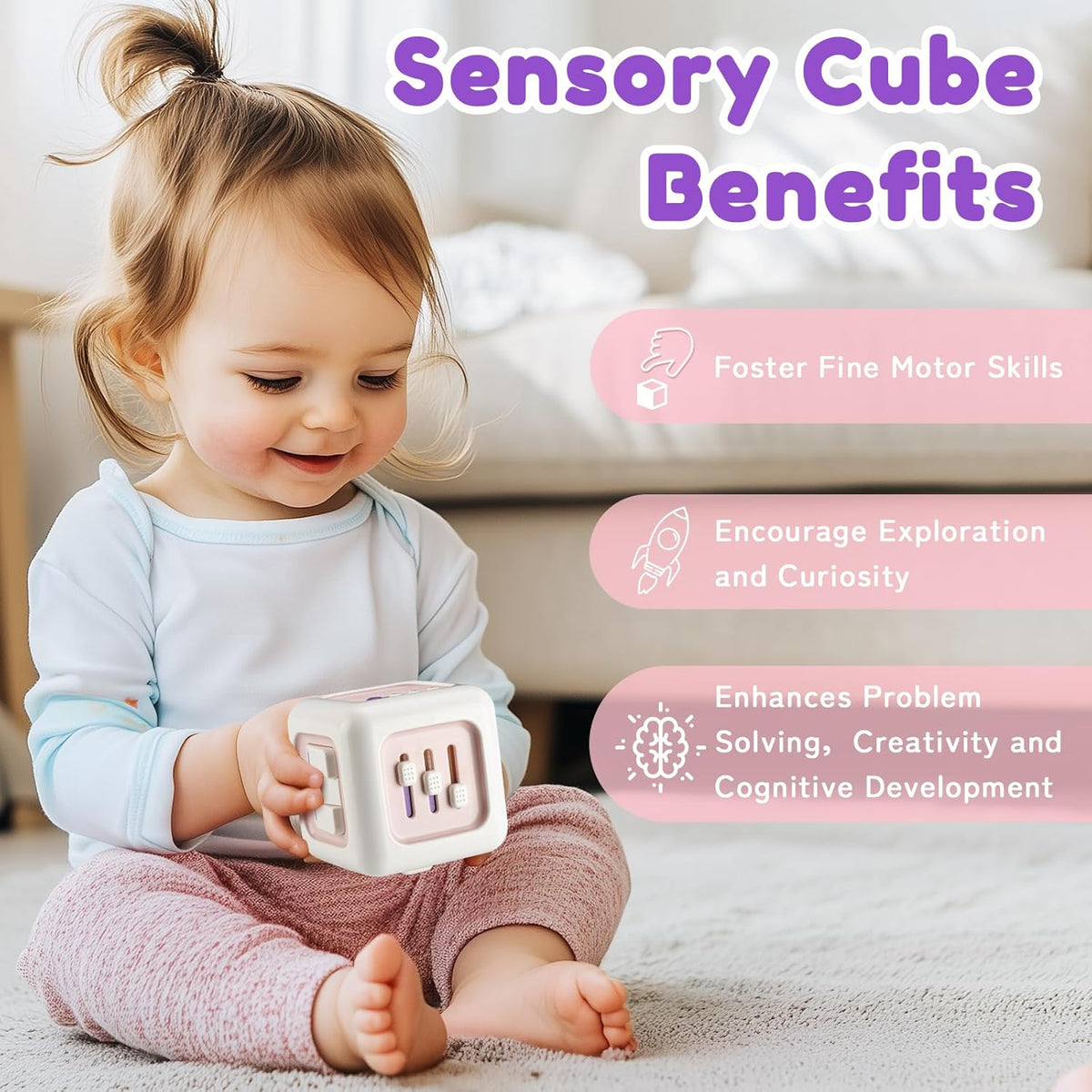 Busy Cube Toys for 1 Year Old Girl Gifts, Montessori for Baby Girl, Travel Sensory Toys for