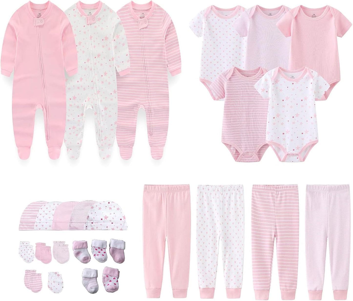 Newborn Layette Gift Set 27-Piece Baby Girl Clothes Bodysuits, Pants Essentials and Accessories