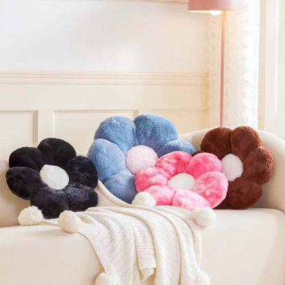 Dusty Blue Flower Shaped Throw Pillow with Faux Rabbit Fur, 14.9" Soft Plush Throw Pillow for