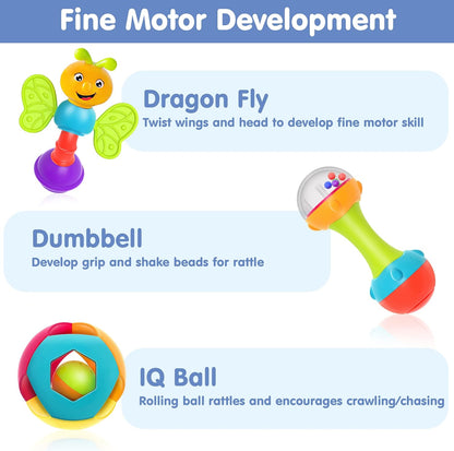 iPlay, iLearn 10pcs Baby Rattles Toys Set, Infant Grab Shake Rattle, Easy Hold Sensory Teether