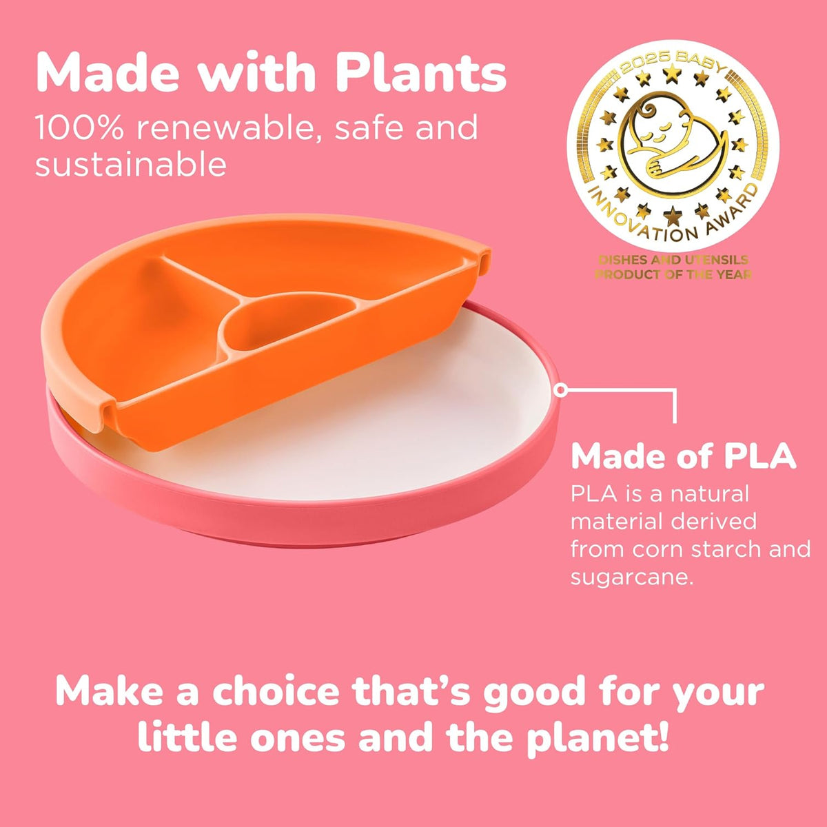 Omie® Easy Scoop Plates for Kids | Unique Design Helps Food Fall into the Spoon, Not on the Table |