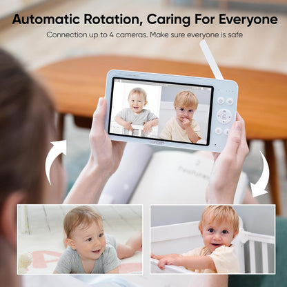 bonoch MegaView Baby Monitor with 2 Cameras, 7" 720P HD Split Screen Baby Monitor No WiFi, Video