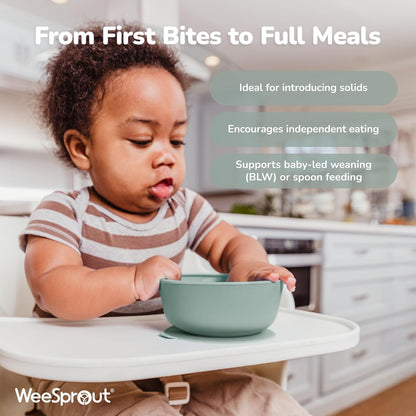 WeeSprout Suction Bowls for Baby & Toddlers (Set of 2) - 100% Silicone w/Plastic Lid - Leak Proof