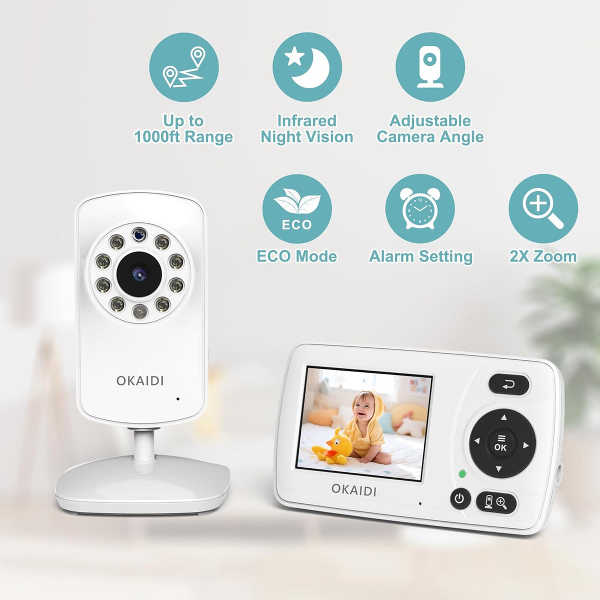 Video Baby Monitor with Camera and Audio, 2.4'' Portable Travel Baby Monitor No WiFi, Infrared