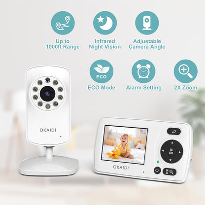 Video Baby Monitor with Camera and Audio, 2.4'' Portable Travel Baby Monitor No WiFi, Infrared
