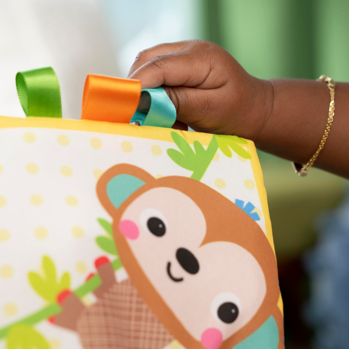 Bright Starts Safari Buddies Soft Book, Crinkle Plush Pages with Lion, Monkey, Elephant & More