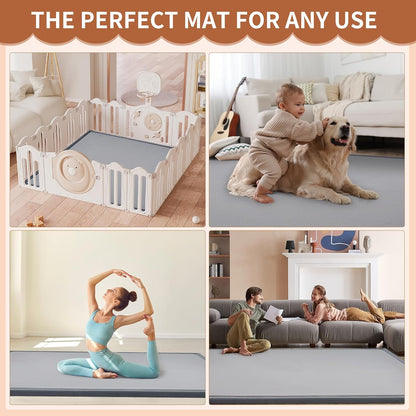 Baby Play Mat for Floor - 1.4" Thick Memory Foam Rug, 70"x59" Playpen Tummy Time Mat, Soft Velvet