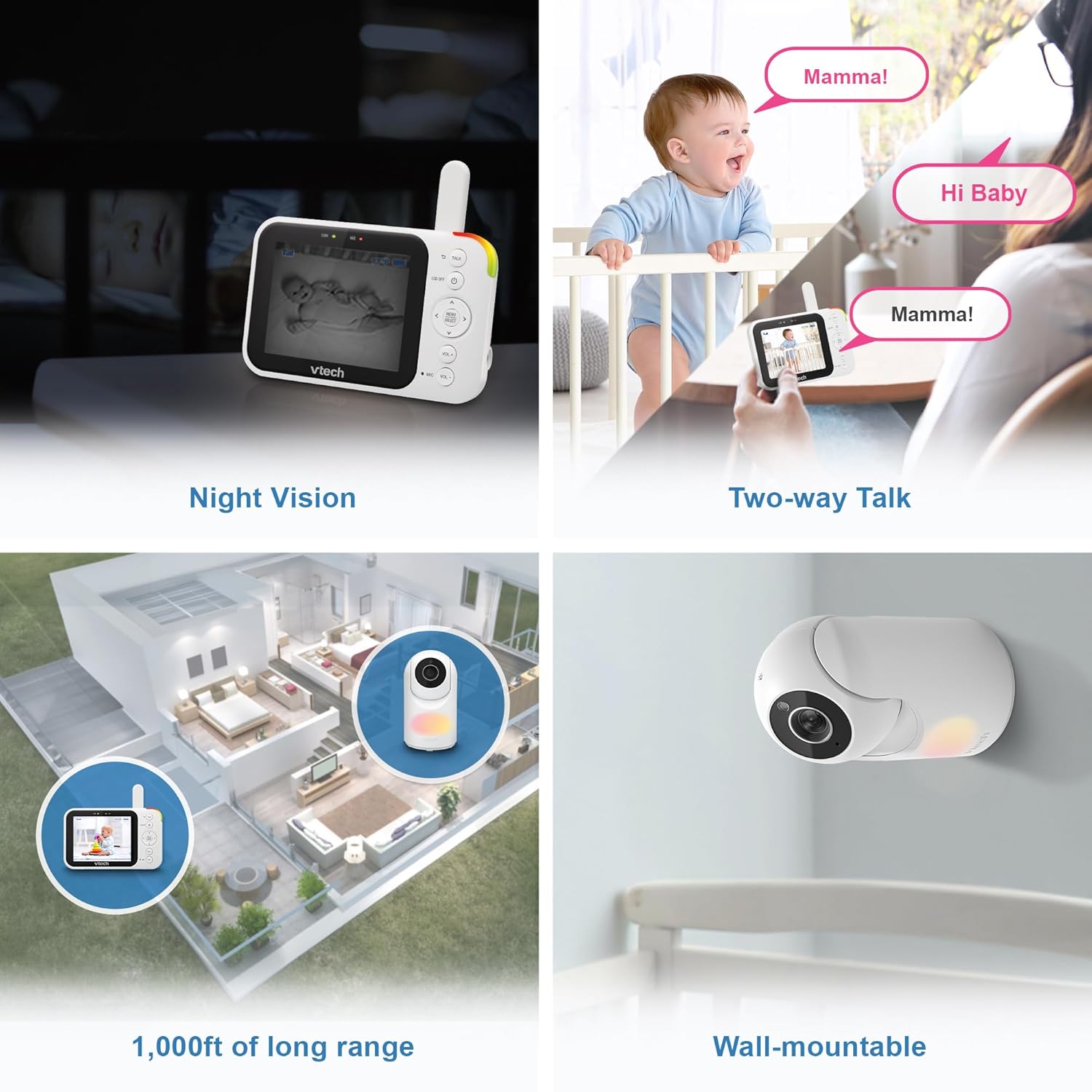 VTech Video Baby Monitor with Camera and Audio, 3.5" LCD Screen, Pan-Tilt-Zoom, 2-Way Talk, VOX
