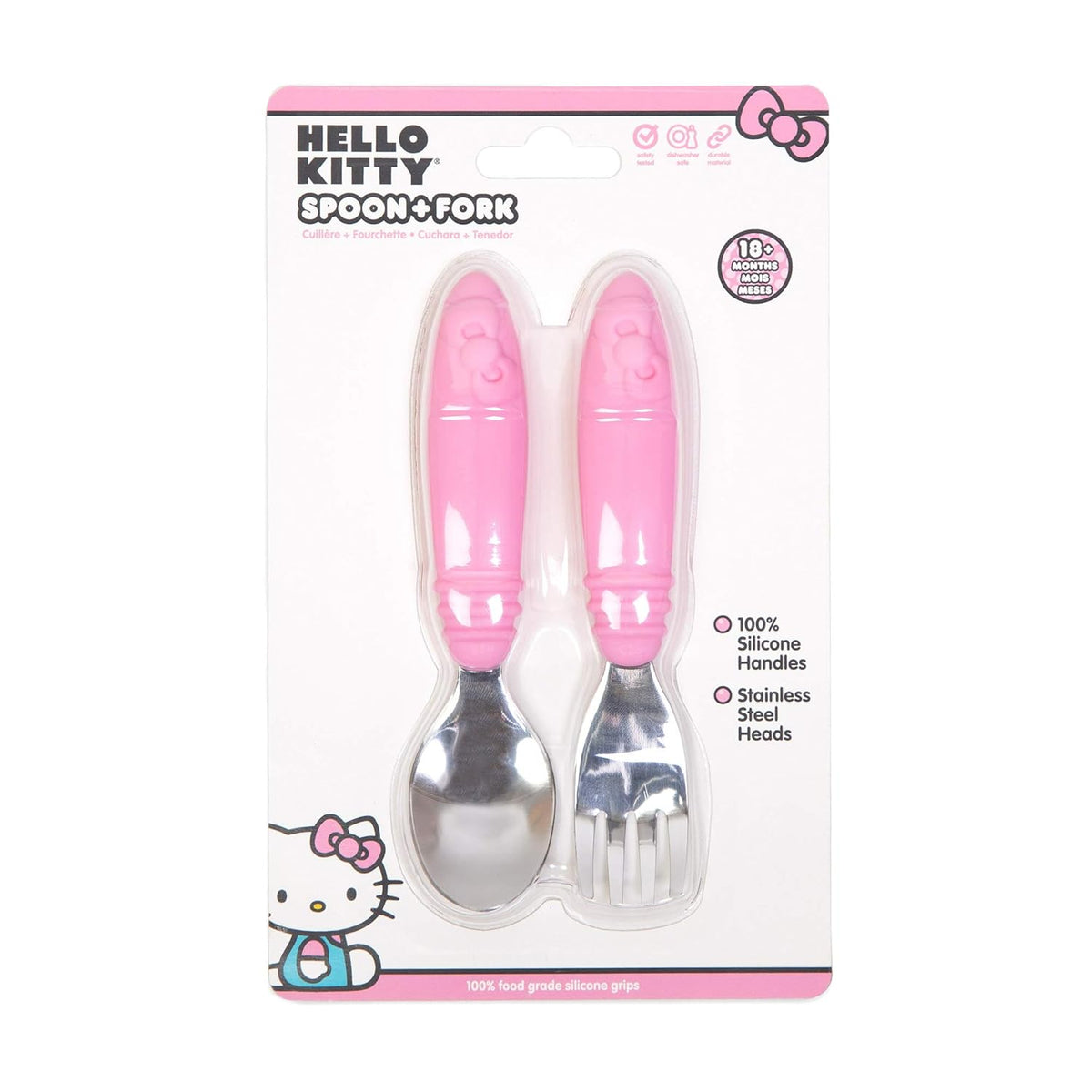 Bumkins Toddler Utensils, Kids Size Fork and Spoon Set, Silicone and Stainless-Steel Training