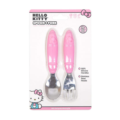 Bumkins Toddler Utensils, Kids Size Fork and Spoon Set, Silicone and Stainless-Steel Training