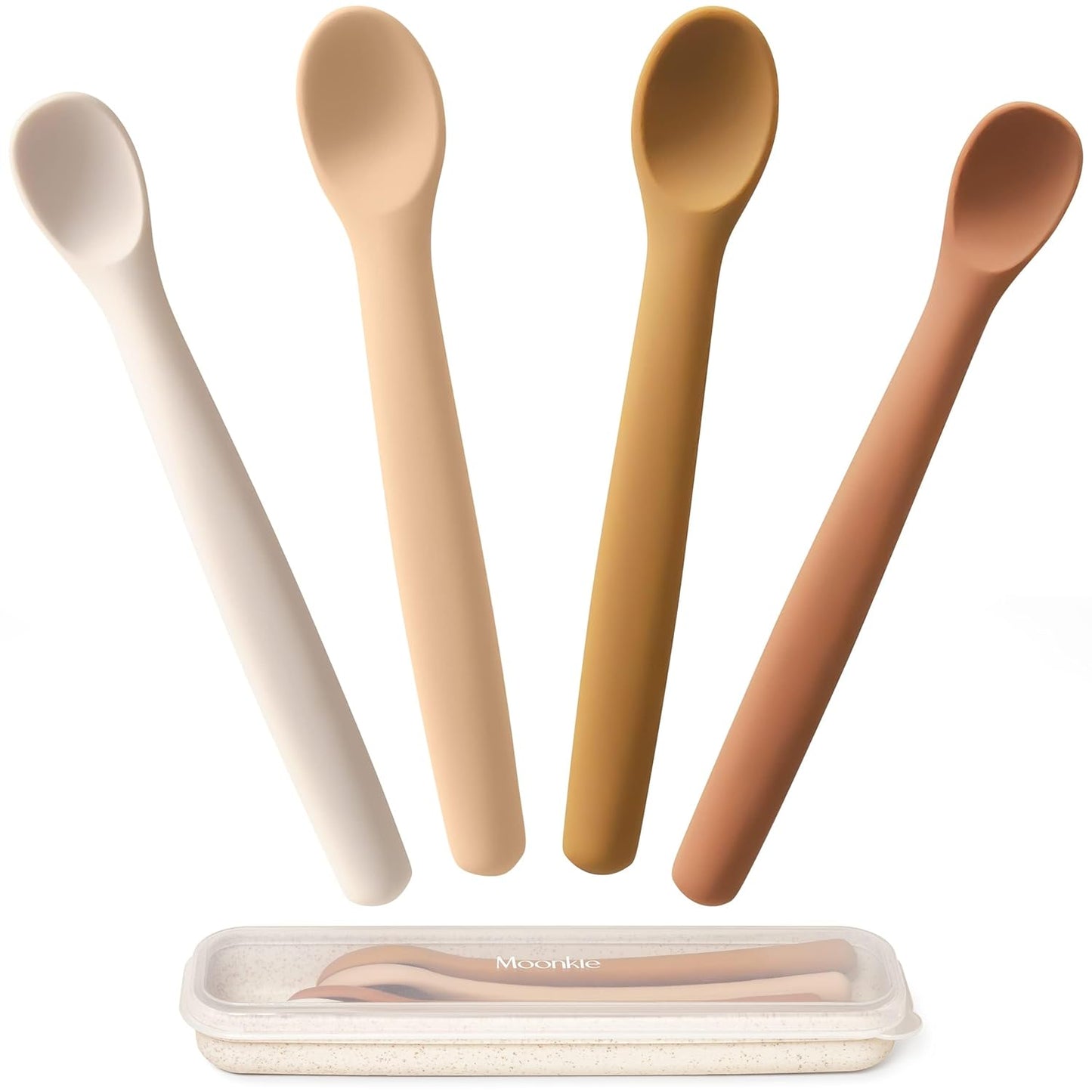 Moonkie Silicone Baby Spoons Set of 4, Two Sizes Feeding Spoon for First Stage 4+ Months, Baby