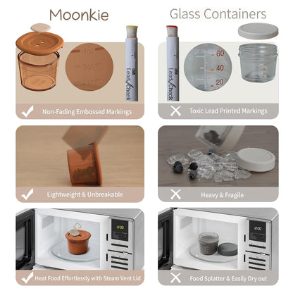 Moonkie Silicone Baby Food Containers | 8oz/4 oz Baby Food Storage Jars with Airtight Lids and A