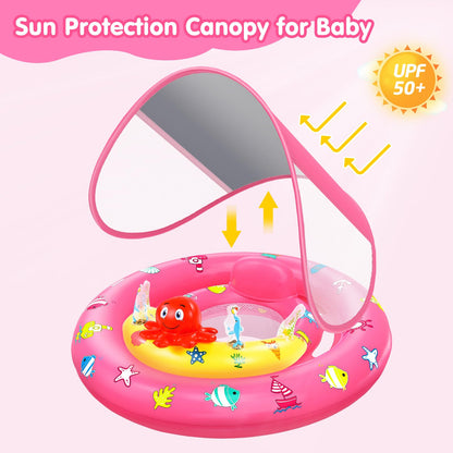 Baby Pool Float with Canopy Infant Toddler Float for 6-36 Months Boys Girls