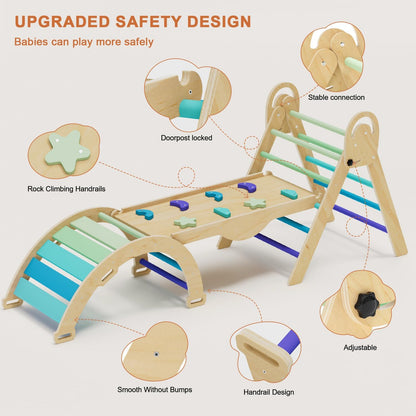 Pikler Triangle Set with Cushion, Montessori Climbing Set, Indoor Climb Toys, Indoor Playground