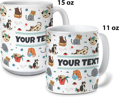 Personalized Mug for Kids - Cats - Custom Name/Text, Ceramic Hot Chocolate/Cocoa/Coffee Cup for