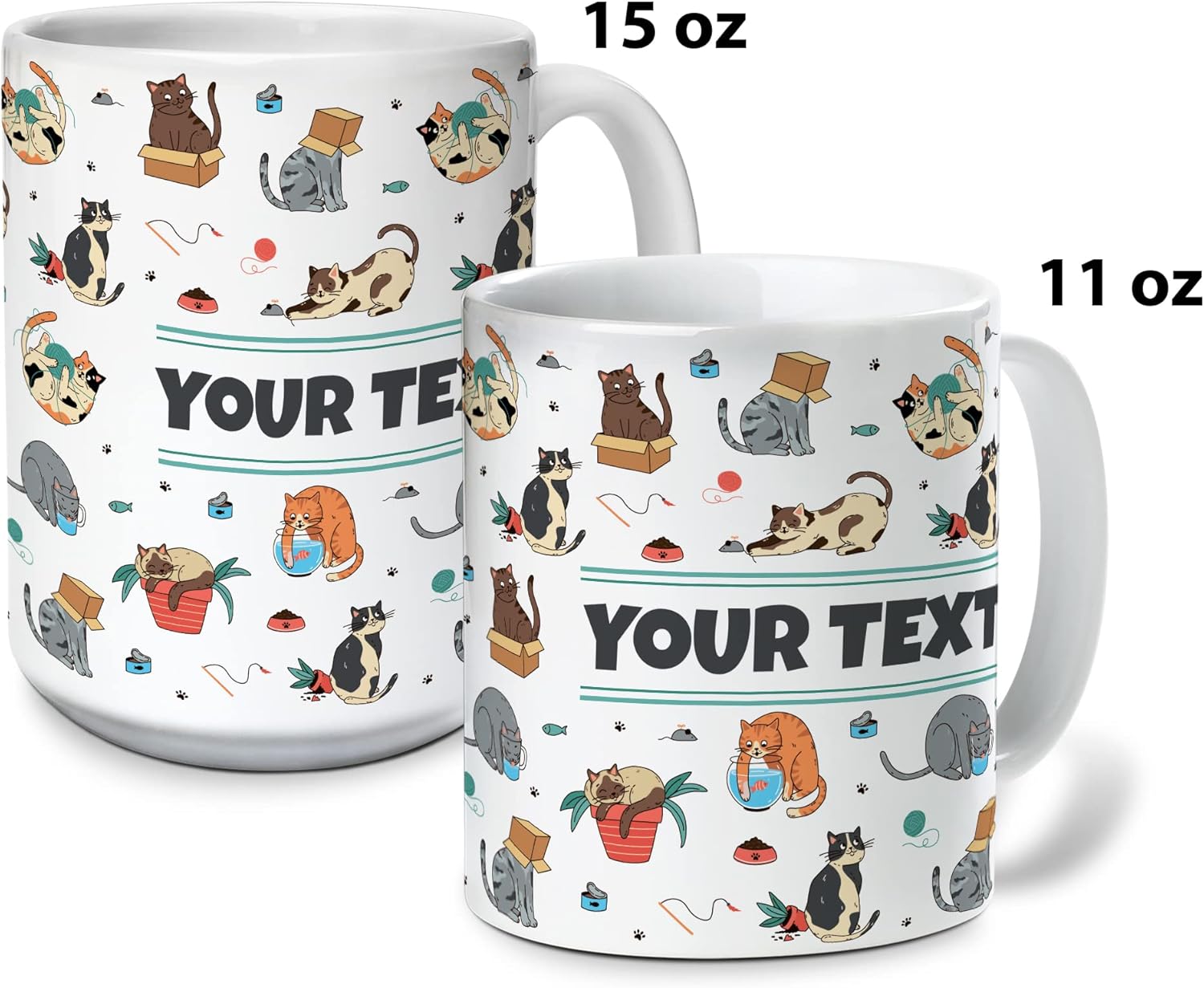 Personalized Mug for Kids - Cats - Custom Name/Text, Ceramic Hot Chocolate/Cocoa/Coffee Cup for