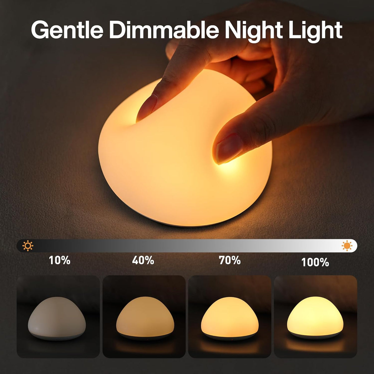 JolyWell Baby Night Light for Nursery, Soft Silicone Tap Control Night Lamp with 8 Color Changing