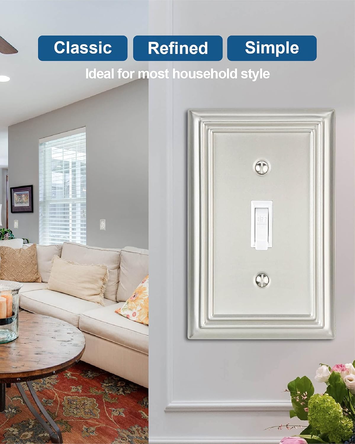4-Pack Single Toggle Wall Plate, Metal Switch Plate Cover, Satin Nickel Light Switch Cover