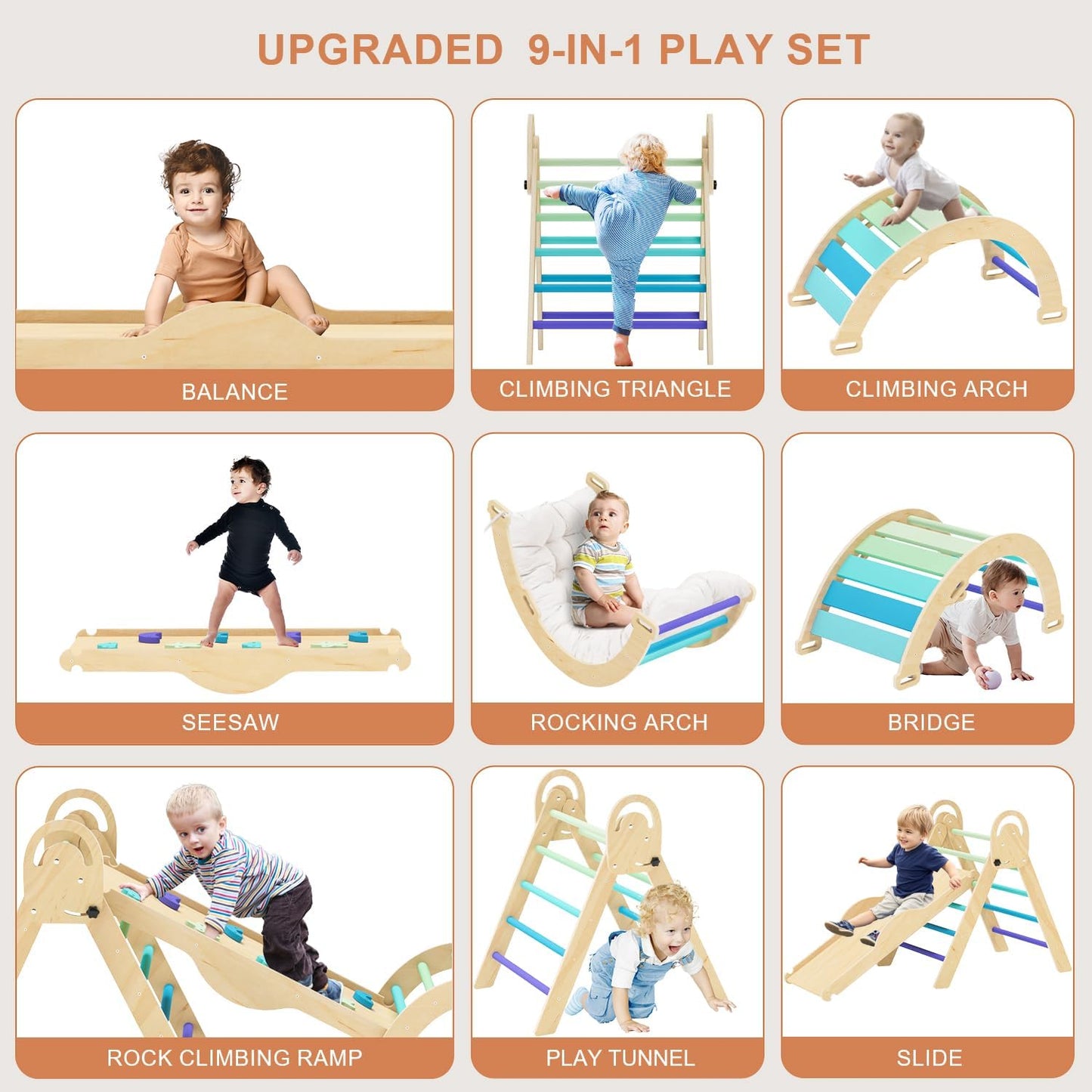 Pikler Triangle Set with Cushion, Montessori Climbing Set, Indoor Climb Toys, Indoor Playground