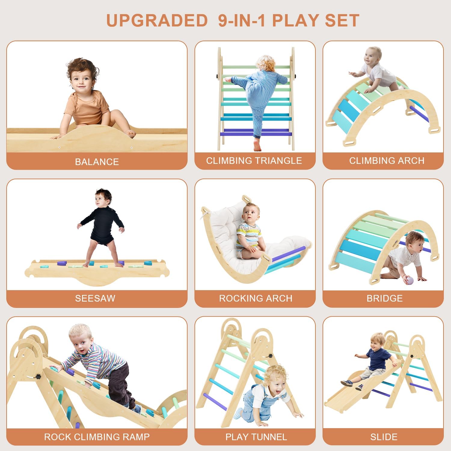 Pikler Triangle Set with Cushion, Montessori Climbing Set, Indoor Climb Toys, Indoor Playground