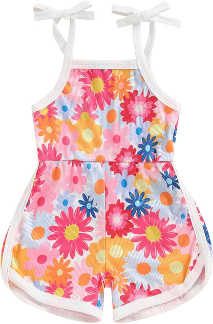 WZTYYDS Toddler Baby Girl Summer Clothes Floral Romper Tie-Up Strap Halter Jumpsuit Infant Summer