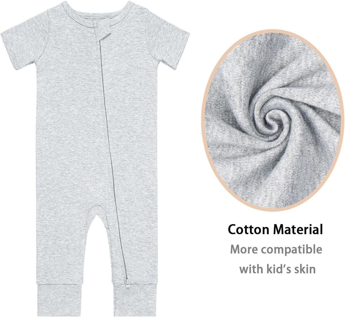GUISBY Footless Short Sleeve Baby Pajamas with Zipper Cotton Infant Sleepwear