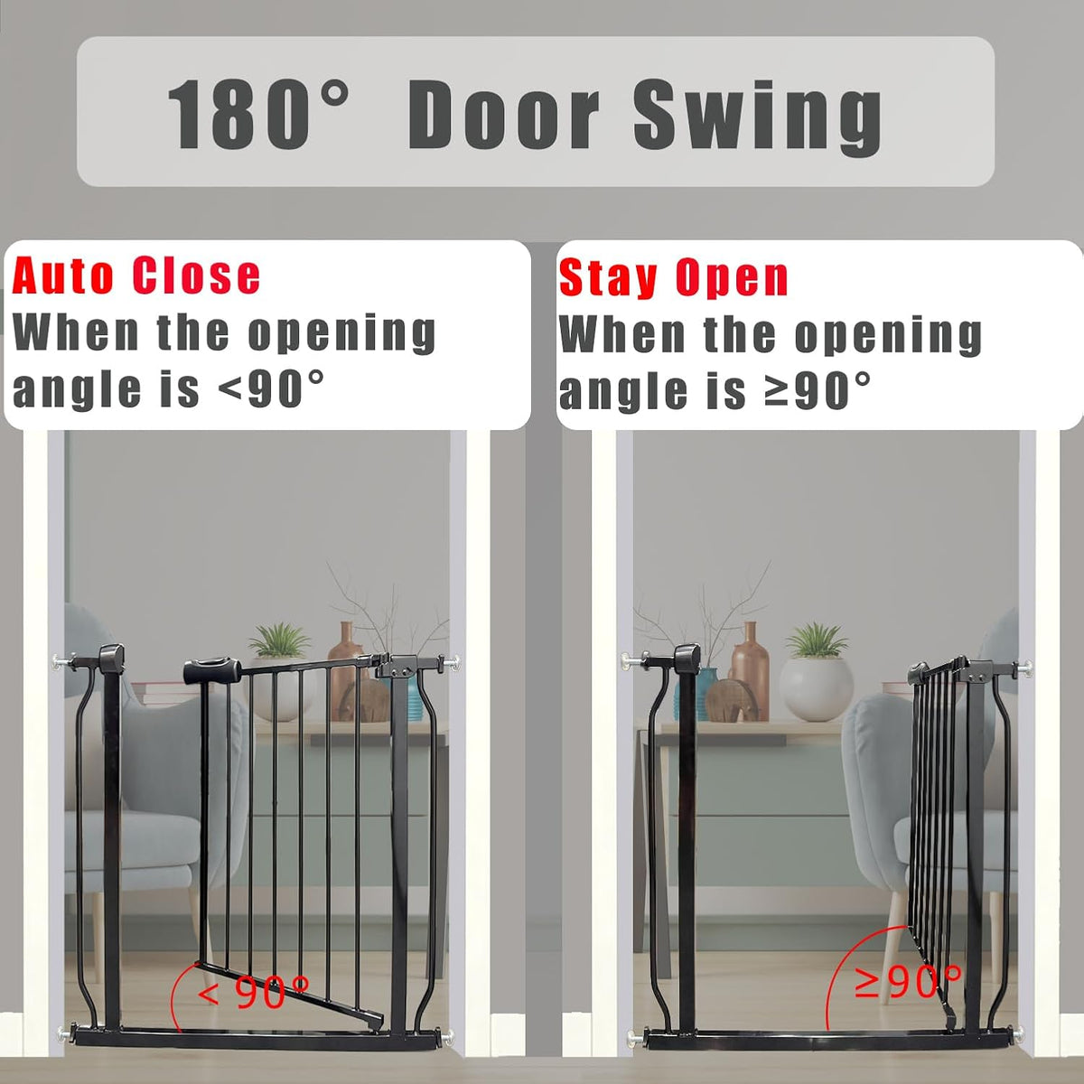 Extra Wide Baby Gate 62-67 Inch, Pressure Mounted Safety Child & Pet Gate - Black Metal - Large