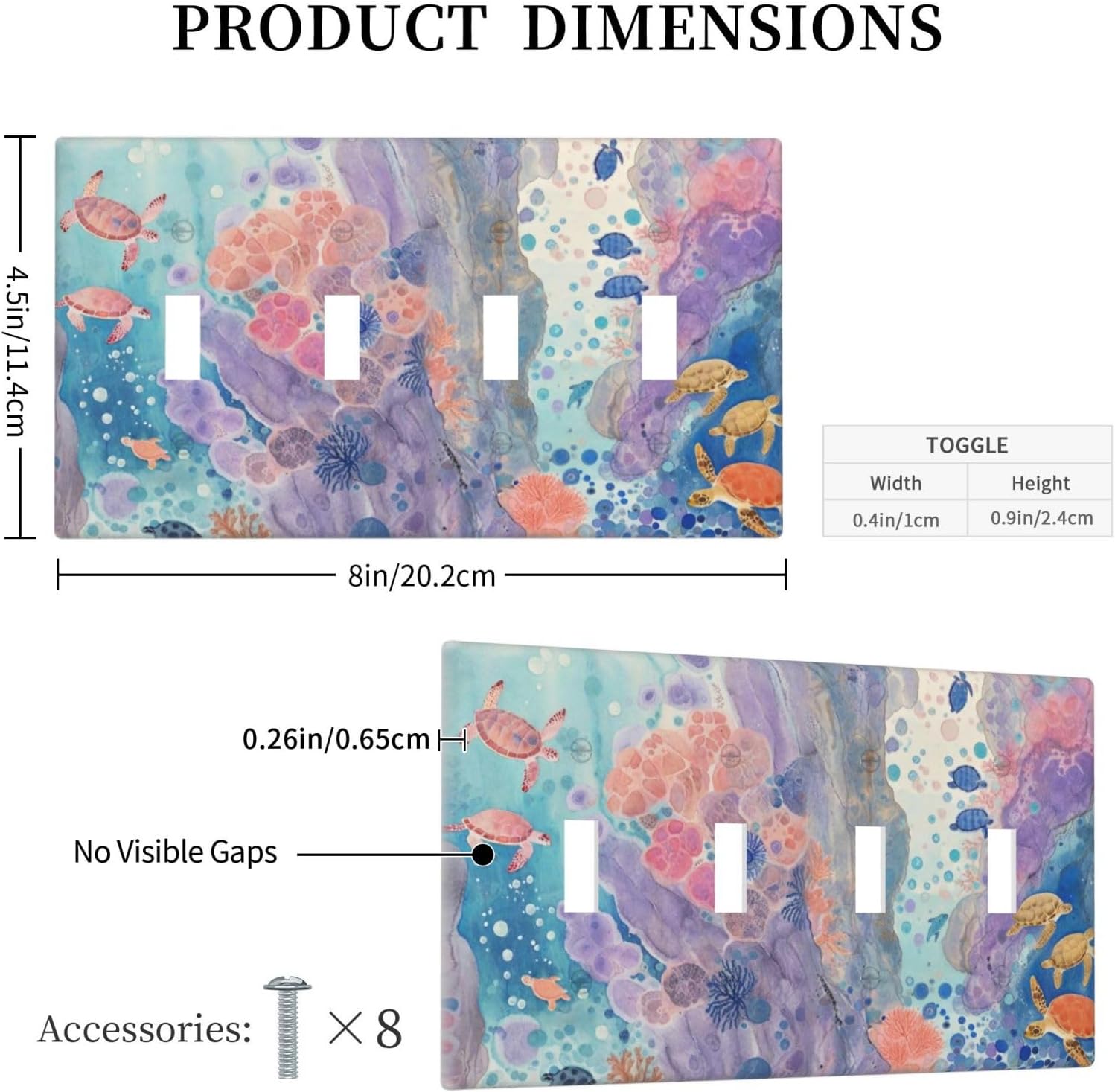 Turtle Coral Fish Watercolor Colorful Underwater World Light Switch Covers Quad Toggle Electrical
