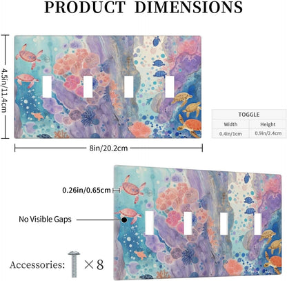 Turtle Coral Fish Watercolor Colorful Underwater World Light Switch Covers Quad Toggle Electrical