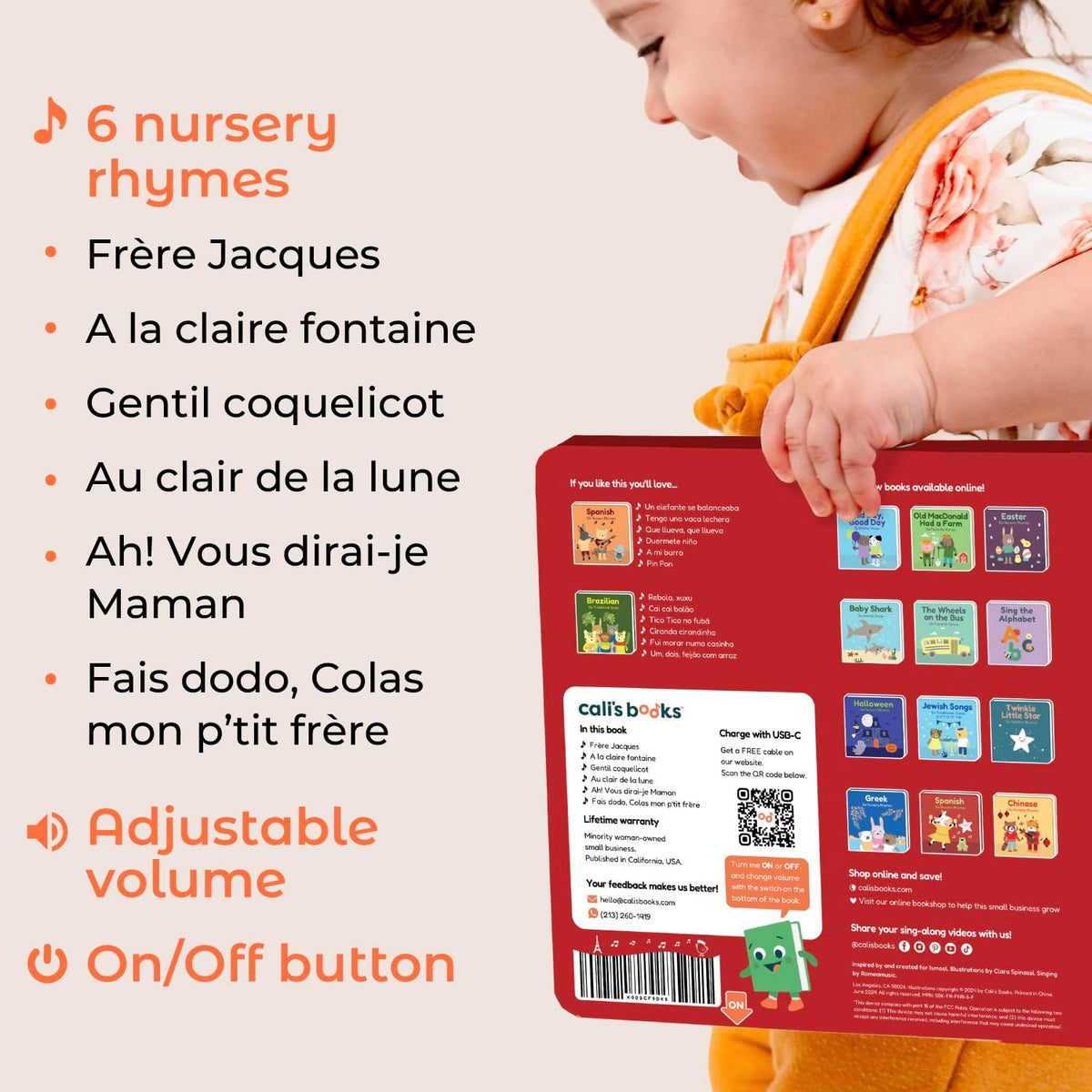 Cali's Books French Nursery Rhymes | New Rechargeable Sound Books | Sound Book for Toddlers 1-3 |