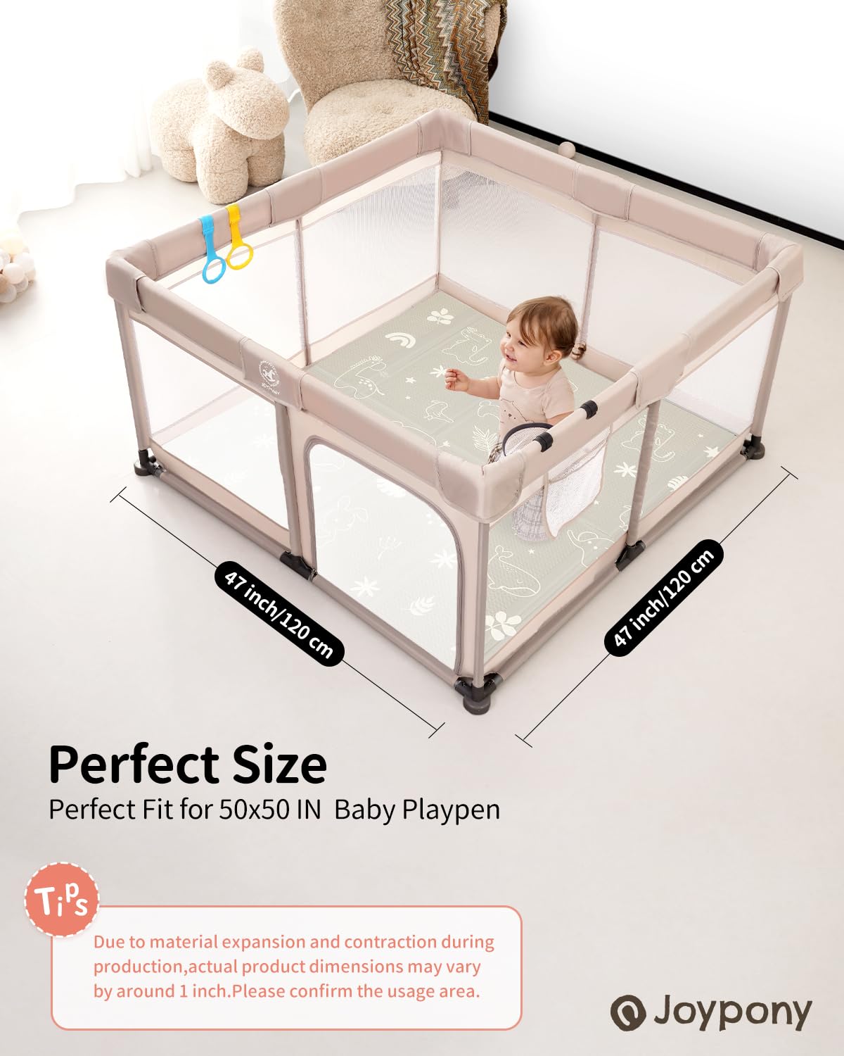 Baby Play Mat, 47 x 47 Inch Foldable Play Mats for Babies and Toddlers, Waterproof & Anti-Slip