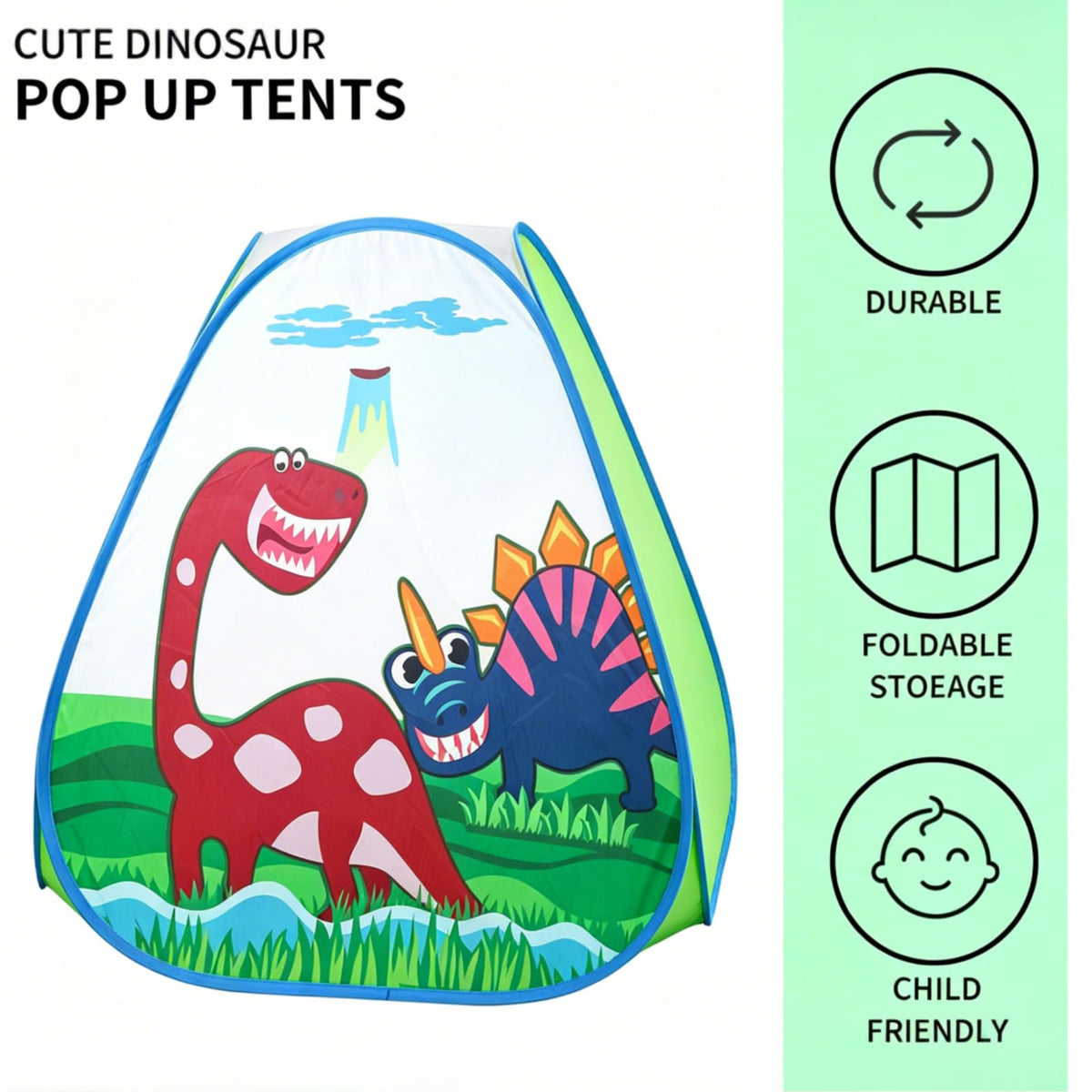 ROIWUIE Dinosaur Kids Pop up Play Tent, Playhouse for Kids Indoor Outdoor, Foldable Toddler Tent