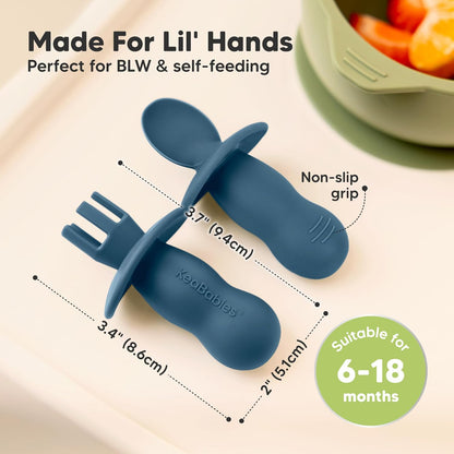 KeaBabies 4-Pack Silicone Baby Spoons and Forks Set - Baby Led Weaning Utensils 6-12 Months, Self