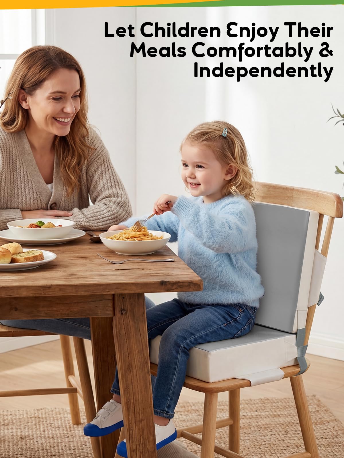 Booster Seat for Kitchen Chair - Toddler Booster Seat for Dining Table - PU Washable Double-Safety