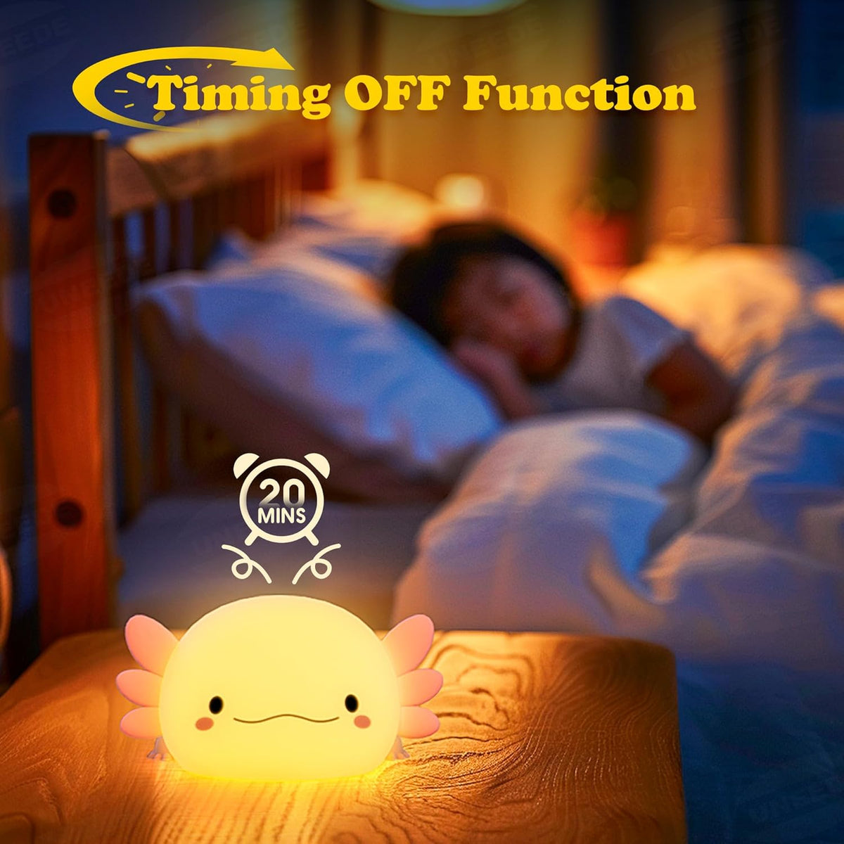 UNEEDE Axolotl Night Light for Kids,Animal Silicone Nursery Night Lamp, Rechargeable Table Lamp