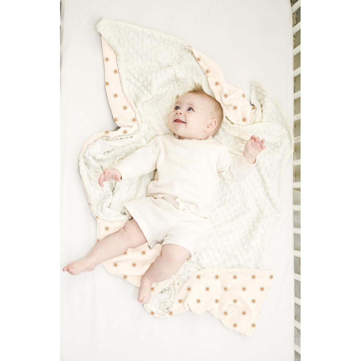 Konssy Baby Blankets for Unisex Boys Girls, Super Soft Nursery Minky Blankets with Muslin Cotton