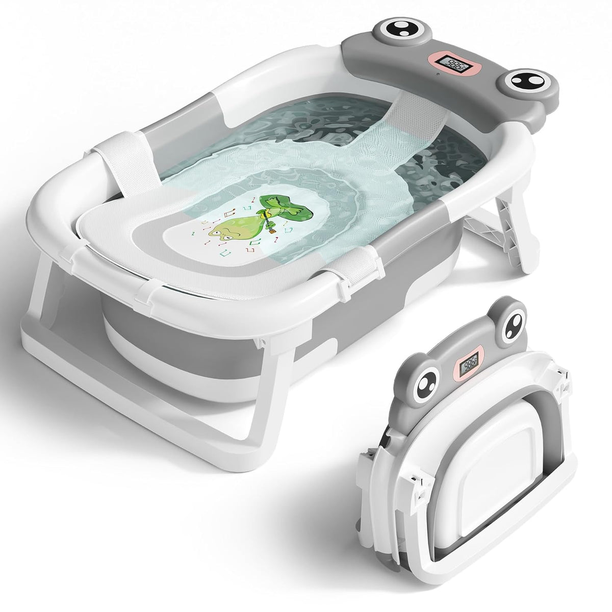 Baby Bathtub, Collapsible Newborn Bathtub for Infant to Toddler 0-24 Months with Soft Cushion and