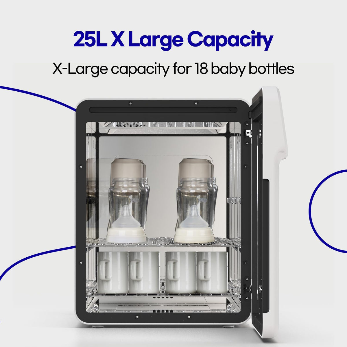 HubiBaby 4-in-1 UVC Cleaner and Dryer for Baby Bottles XL Large Inner Capacity Multifunctional