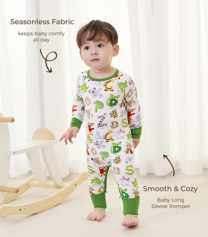 Baby Boys Girls Romper Long Sleeve Jumpsuits Infant Unisex One-Piece Bamboo Viscose Zipper Mitten