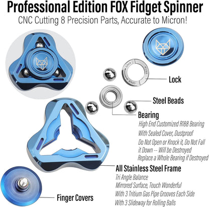 FREELOVE Upgraded Fox Metal Fidget Spinner for Adults, Steel/Glow Balls Clicking Noise, Mini Small