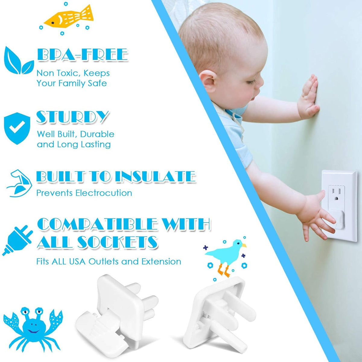Outlet Covers Babepai 38-Pack White Child Proof Electrical Protector Safety Improved Baby Safety
