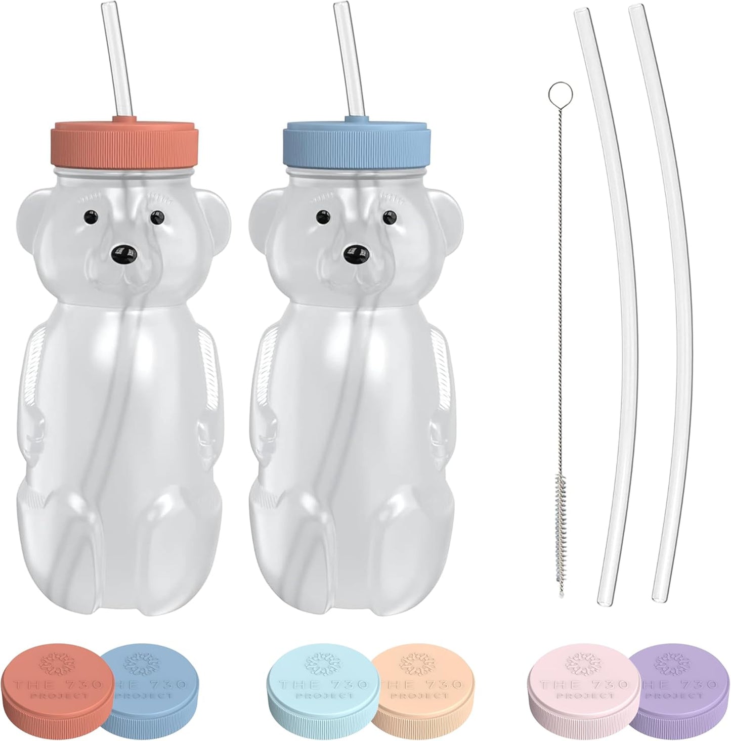 Honey Bear Straw Cup for Babies, 2-Pack Honey Bear Bottle with Travel Lid, Therapy Learning