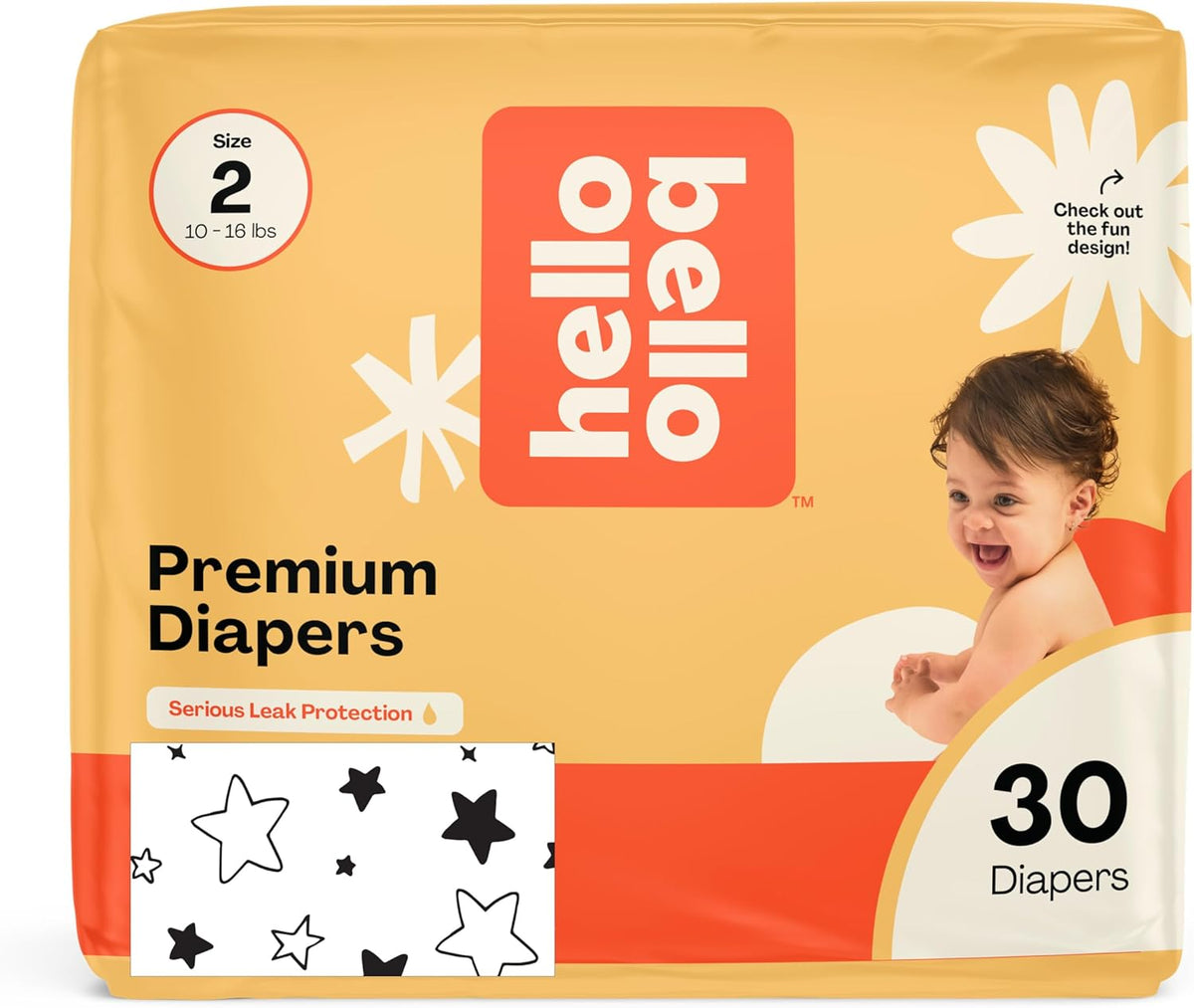 Hello Bello Diapers, Size 2 (10-16 lbs) Superstars, 30 Count of Premium Disposable Baby Diapers
