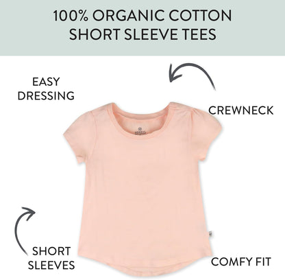 HonestBaby 5-Pack Short Sleeve T-Shirts 100% Organic Cotton Baby, Toddler, Little Kid, Boy, Girl