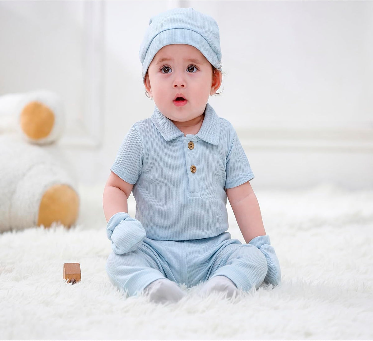 Newborn Baby Boy Girl Caps Mittens Socks Set Cotton Baby Essentials Accessories (Hats+Gloves+Socks)