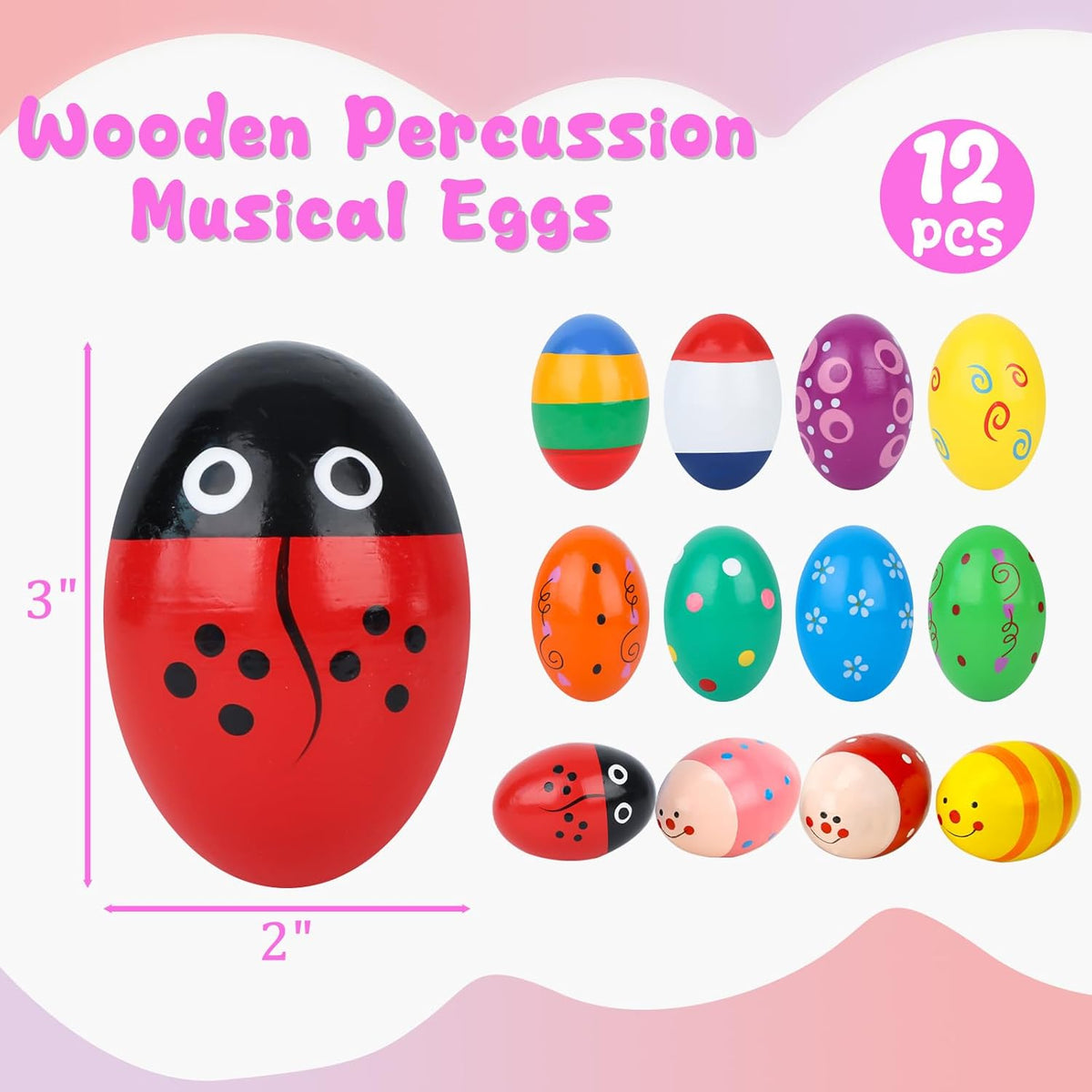 POPLAY 12PCS Wooden Percussion Musical Eggs Maracas Egg Shakers for Party Favors Classroom Prize