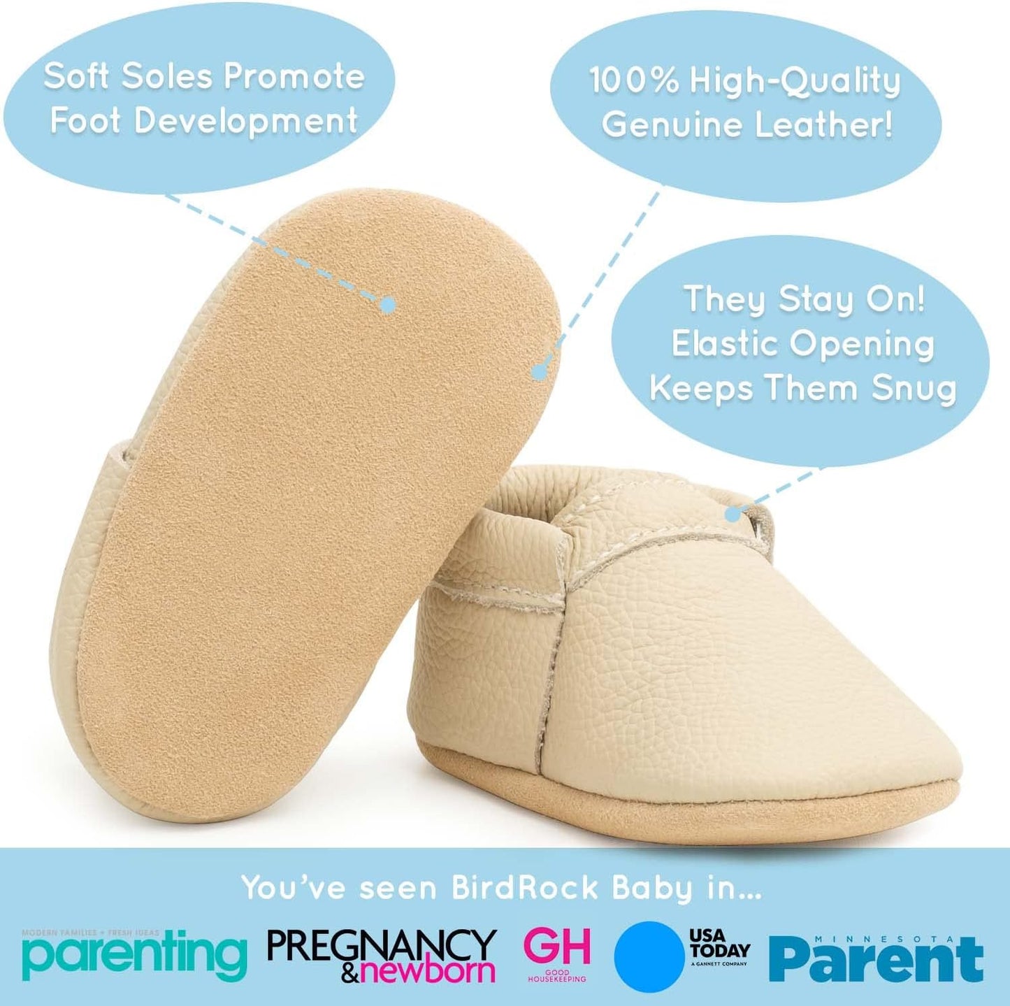 BirdRock Baby Fringeless Moccasins - Genuine Leather Boys and Girls Shoes for Newborns, Infants