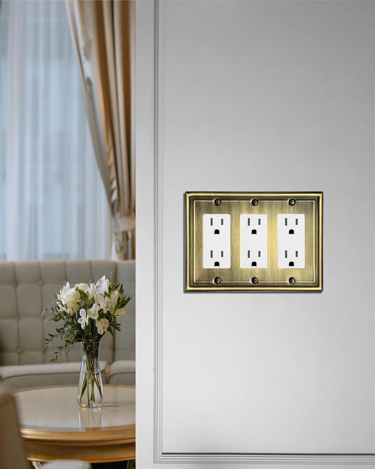 1 Pack Triple Decorator Wall Plates, Metal Electrical Outlet Covers for Receptacles, Dimmer
