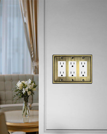 1 Pack Triple Decorator Wall Plates, Metal Electrical Outlet Covers for Receptacles, Dimmer